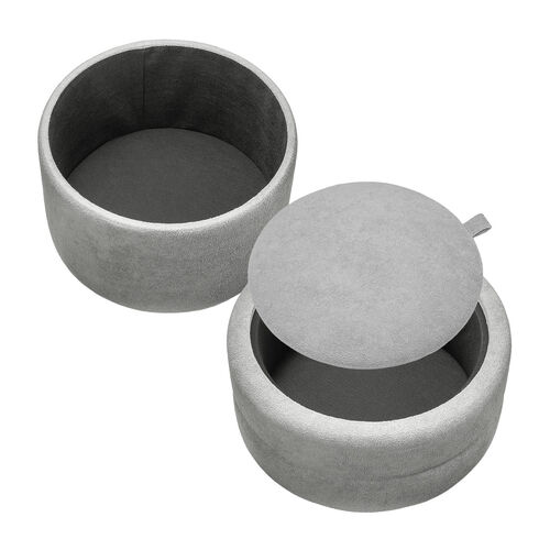 収納スツール（オットマン・収納付き・2段収納・丸型・コンパクト玄関椅子・子供部屋椅子・インテリア・チェア・収納ボックススツール・ラウンド型スツール・フタ付き・グレー）