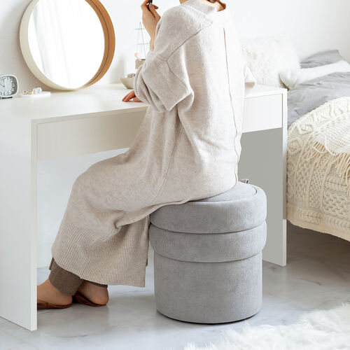 収納スツール（オットマン・収納付き・2段収納・丸型・コンパクト玄関椅子・子供部屋椅子・インテリア・チェア・収納ボックススツール・ラウンド型スツール・フタ付き・グレー）
