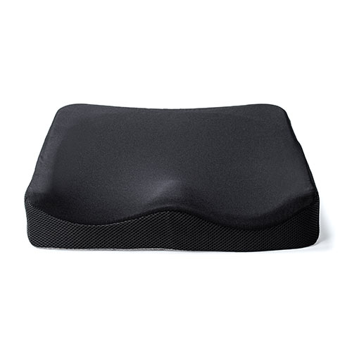 ウレタンクッション（高密度・エルゴ形状・接触冷感生地・裏面滑り止め・洗濯可能・テレワーク・在宅勤務・クッション・座布団・黒）