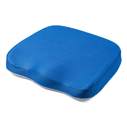 ウレタンクッション（低反発・エルゴ形状・メッシュ生地・裏面滑り止め・洗濯可能・テレワーク・在宅勤務・クッション・座布団・青）