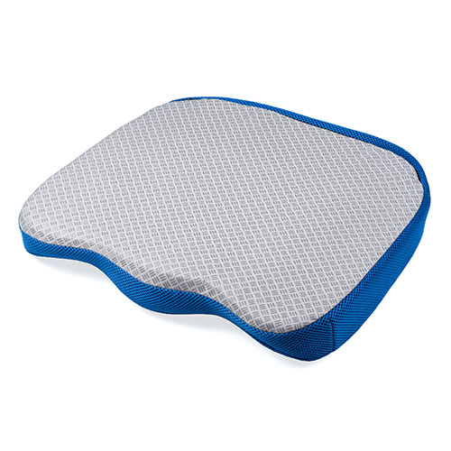 ウレタンクッション（低反発・エルゴ形状・メッシュ生地・裏面滑り止め・洗濯可能・テレワーク・在宅勤務・クッション・座布団・青）