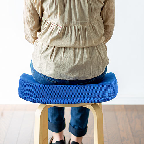 ウレタンクッション（低反発・エルゴ形状・メッシュ生地・裏面滑り止め・洗濯可能・テレワーク・在宅勤務・クッション・座布団・青）