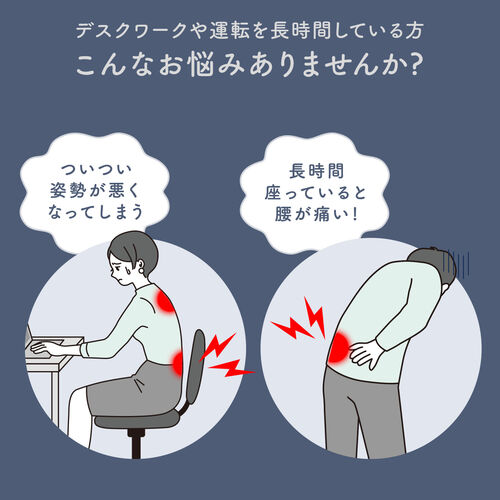 姿勢補正サポートクッション（腰痛対策・後付け・腰サポート・S字・クッション・ブラック）