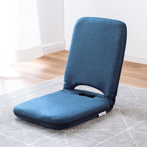 折りたたみ座椅子 ファブリック 14段階リクライニング 持ち運び可能 持ち手付き ブルー