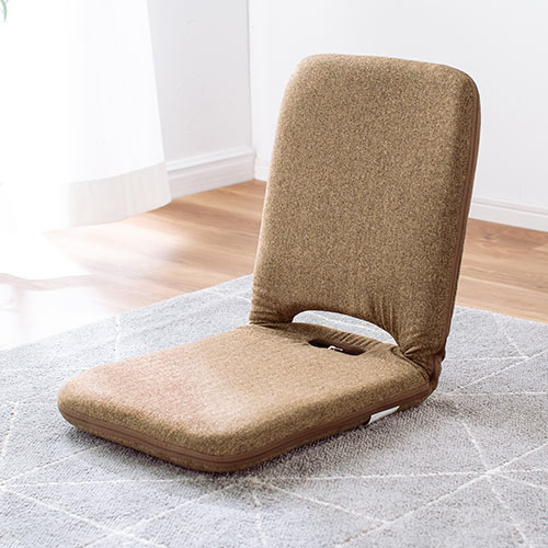 折りたたみ座椅子 ファブリック 14段階リクライニング 持ち運び可能 持ち手付き ライトブラウン