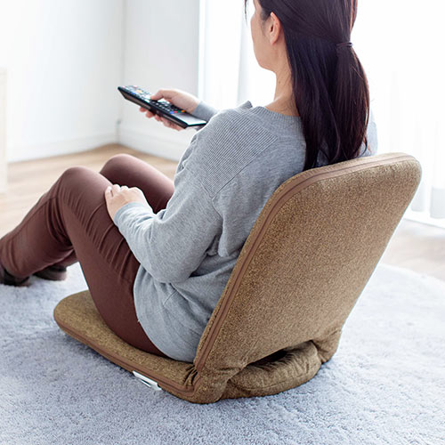 折りたたみ座椅子 ファブリック 14段階リクライニング 持ち運び可能 持ち手付き ライトブラウン