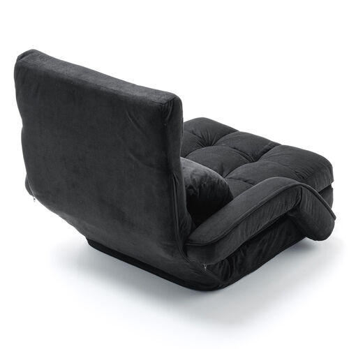 【アウトレット･訳あり・セール】座椅子（14段階リクライニング・ダブルクッション座面・マイクロファイバー・リクライニング連動肘掛け・日本製ギア・ブラック）