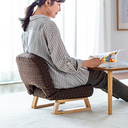 座敷椅子（高座椅子・正座椅子・和室・腰痛対策・背もたれ・脚裏フェルト付き・折りたたみ・コンパクト収納・ブラウン）