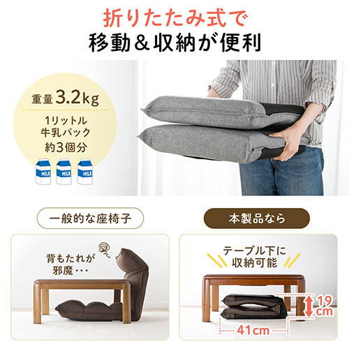 折りたたみ座椅子 コンパクト ハイバック 6段階角度調整 ブラウン