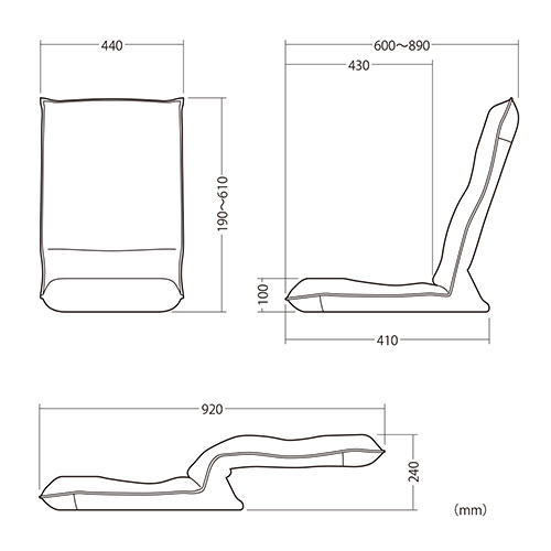 折りたたみ座椅子 コンパクト ハイバック 6段階角度調整 グレー