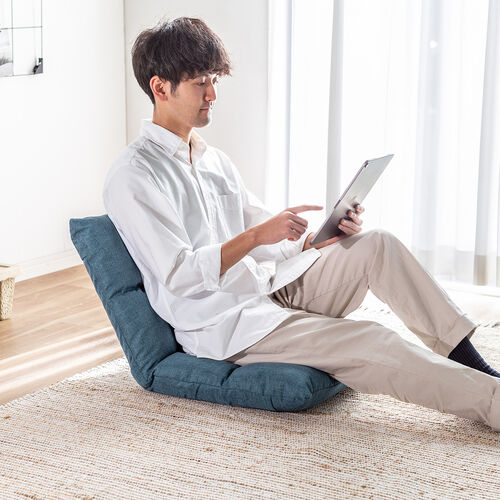 座椅子（コンパクトサイズ・ファブリック・さらふわクッション・6段階リクライニング・ 省スペース・ブルー）