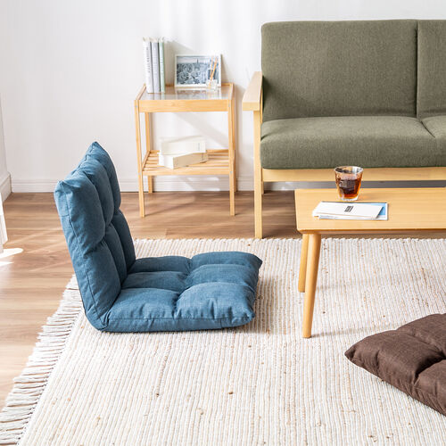 座椅子（コンパクトサイズ・ファブリック・さらふわクッション・6段階リクライニング・ 省スペース・ブルー）