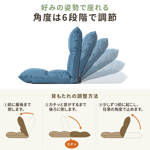 座椅子（コンパクトサイズ・ファブリック・さらふわクッション・6段階リクライニング・ 省スペース・ブルー）