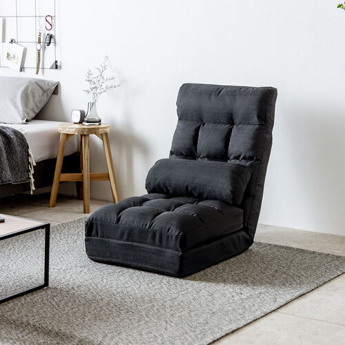 座椅子（座椅子ソファー・ソファー・ソファベッド・一人掛け・シングル・フロアチェア・クッション付き・リクライニング・14段階角度調節・ブラック）SNCF16BK