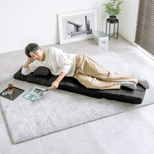 座椅子（座椅子ソファー・ソファー・ソファベッド・一人掛け・シングル・フロアチェア・クッション付き・リクライニング・14段階角度調節・ブラック）SNCF16BK