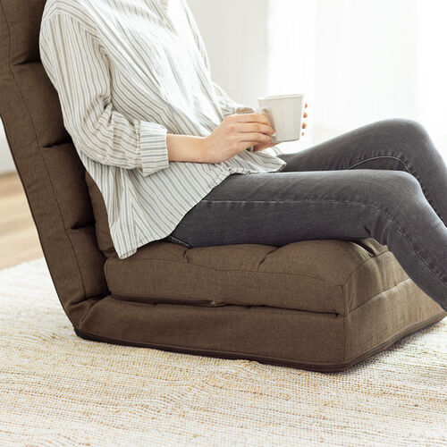 座椅子（座椅子ソファー・ソファー・ソファベッド・一人掛け・シングル・フロアチェア・クッション付き・リクライニング・14段階角度調節・ブラウン）