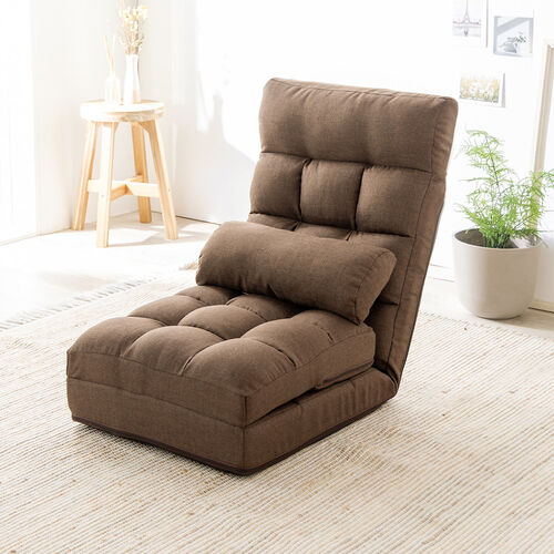 座椅子（座椅子ソファー・ソファー・ソファベッド・一人掛け・シングル・フロアチェア・クッション付き・リクライニング・14段階角度調節・ブラウン）