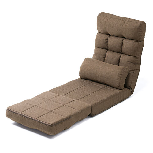 座椅子（座椅子ソファー・ソファー・ソファベッド・一人掛け・シングル・フロアチェア・クッション付き・リクライニング・14段階角度調節・ブラウン）