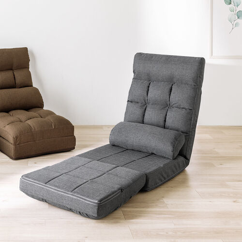 座椅子（座椅子ソファー・ソファー・ソファベッド・一人掛け・シングル・フロアチェア・クッション付き・リクライニング・14段階角度調節・グレー）