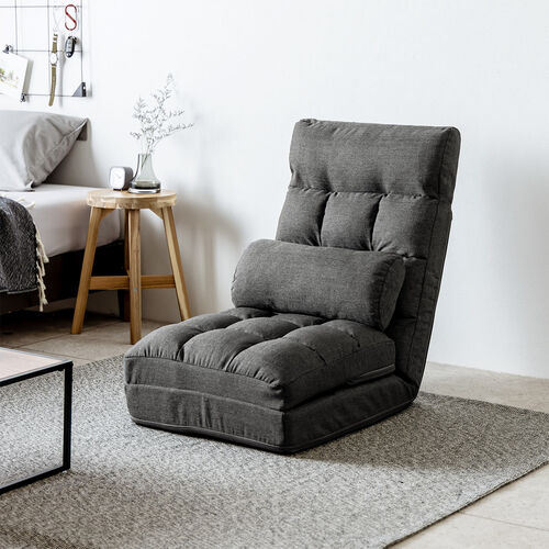 座椅子（座椅子ソファー・ソファー・ソファベッド・一人掛け・シングル・フロアチェア・クッション付き・リクライニング・14段階角度調節・グレー）