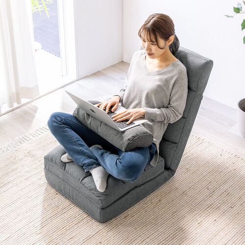 座椅子（座椅子ソファー・ソファー・ソファベッド・一人掛け・シングル・フロアチェア・クッション付き・リクライニング・14段階角度調節・グレー）