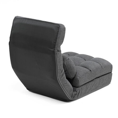 座椅子（座椅子ソファー・ソファー・ソファベッド・一人掛け・シングル・フロアチェア・クッション付き・リクライニング・14段階角度調節・グレー）