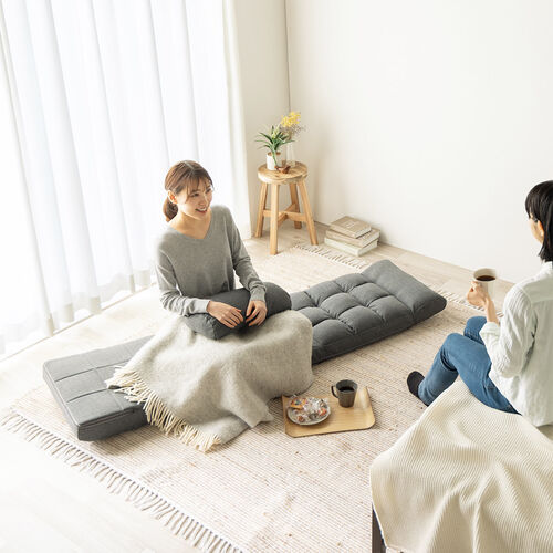 座椅子（座椅子ソファー・ソファー・ソファベッド・一人掛け・シングル・フロアチェア・クッション付き・リクライニング・14段階角度調節・グレー）