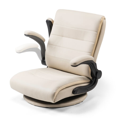 座椅子（回転座椅子・肘跳ね上げ・あぐら座椅子・ポケットコイル・肉厚座面・PUレザー・ベージュ）