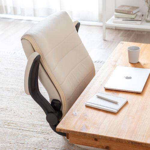 座椅子（回転座椅子・肘跳ね上げ・あぐら座椅子・ポケットコイル・肉厚座面・PUレザー・ベージュ）