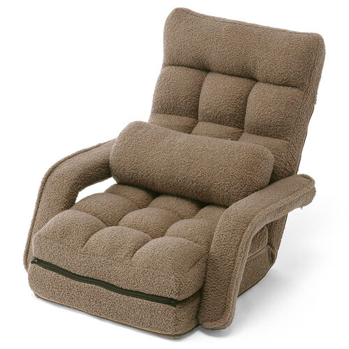 座椅子（肘付き・ソファベッド・14段階リクライニング・ダブルクッション座面・日本メーカー製ギア・ボア生地・ふわもこブラウン）