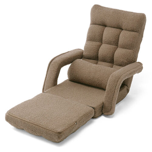 座椅子（肘付き・ソファベッド・14段階リクライニング・ダブルクッション座面・日本メーカー製ギア・ボア生地・ふわもこブラウン）