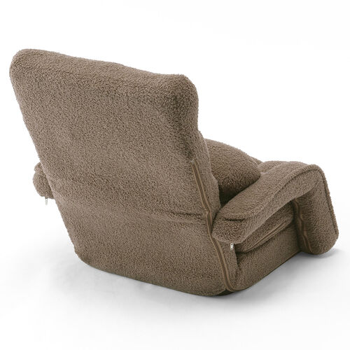 座椅子（肘付き・ソファベッド・14段階リクライニング・ダブルクッション座面・日本メーカー製ギア・ボア生地・ふわもこブラウン）