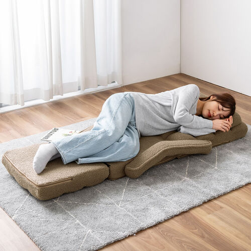 座椅子（肘付き・ソファベッド・14段階リクライニング・ダブルクッション座面・日本メーカー製ギア・ボア生地・ふわもこブラウン）