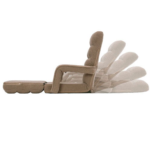 座椅子（肘付き・ソファベッド・14段階リクライニング・ダブルクッション座面・日本メーカー製ギア・ボア生地・ふわもこブラウン）