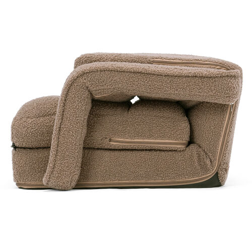 座椅子（肘付き・ソファベッド・14段階リクライニング・ダブルクッション座面・日本メーカー製ギア・ボア生地・ふわもこブラウン）