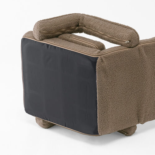 座椅子（肘付き・ソファベッド・14段階リクライニング・ダブルクッション座面・日本メーカー製ギア・ボア生地・ふわもこブラウン）