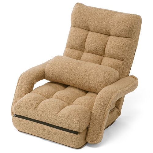 座椅子（肘付き・ソファベッド・14段階リクライニング・ダブルクッション座面・日本メーカー製ギア・ボア生地・ふわもこベージュ）