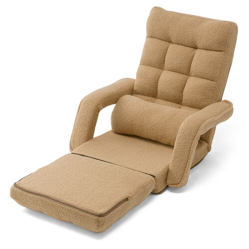 座椅子（肘付き・ソファベッド・14段階リクライニング・ダブルクッション座面・日本メーカー製ギア・ボア生地・ふわもこベージュ）