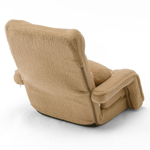 座椅子（肘付き・ソファベッド・14段階リクライニング・ダブルクッション座面・日本メーカー製ギア・ボア生地・ふわもこベージュ）