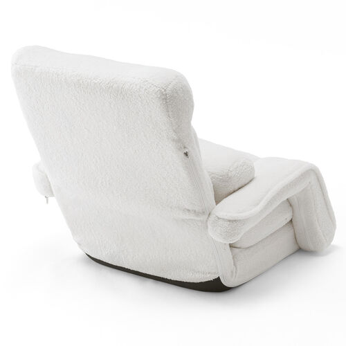 座椅子（肘付き・ソファベッド・14段階リクライニング・ダブルクッション座面・日本メーカー製ギア・ボア生地・ふわもこホワイト）