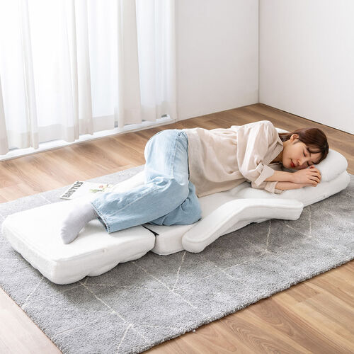 座椅子（肘付き・ソファベッド・14段階リクライニング・ダブルクッション座面・日本メーカー製ギア・ボア生地・ふわもこホワイト）