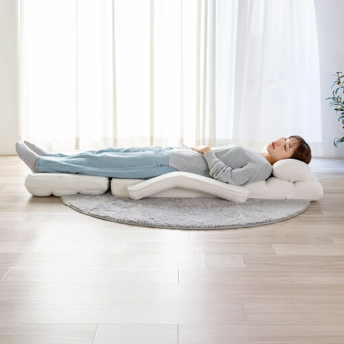 座椅子（肘付き・ソファベッド・14段階リクライニング・ダブルクッション座面・日本メーカー製ギア・ボア生地・ふわもこホワイト）