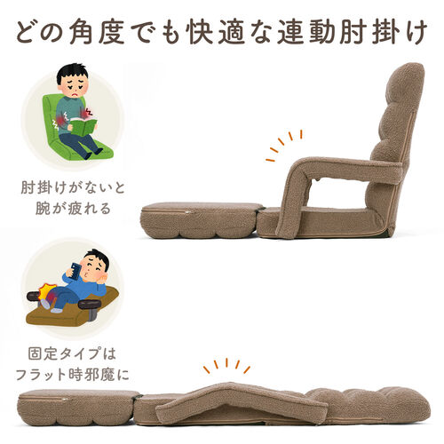 座椅子（肘付き・ソファベッド・14段階リクライニング・ダブルクッション座面・日本メーカー製ギア・ボア生地・ふわもこホワイト）