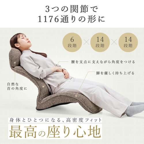 座椅子（多関節リクライニング・ヘッドレスト14段階角度調節・座面14段階角度調節・背もたれ6段階角度調節・ウレタンクッション・KOYO製ギア採用・ブラック）