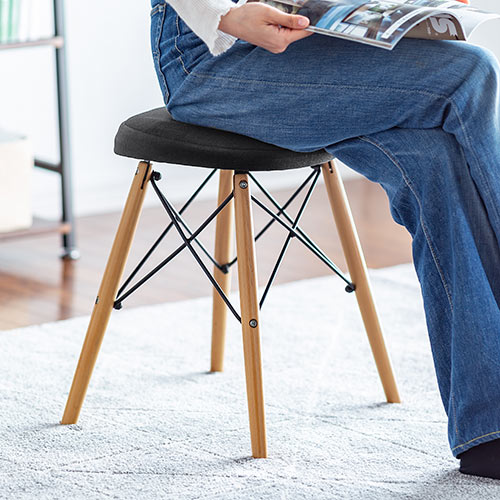 オットマン（足置き台・スツール・一人掛けイス・リラックス・キャスターなし・木目フレーム・W465・ブラック）