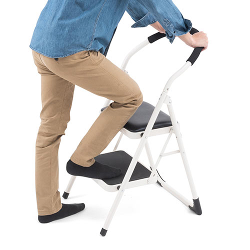 踏み台（折りたたみ・トラック荷台昇降・トラック昇降設備・ステップ・ステップスツール・クッション付・椅子・2段・滑り止め・ブラック） SNCH002BK