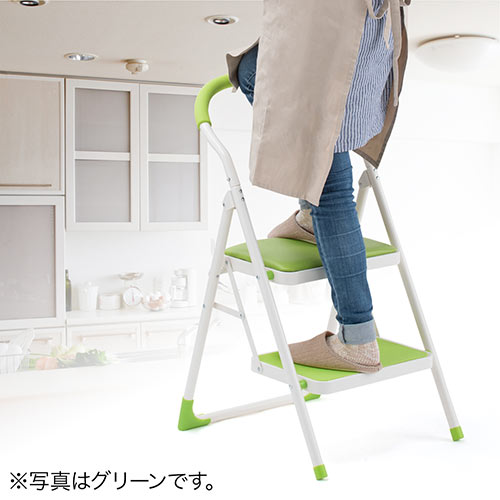 踏み台（折りたたみ・トラック荷台昇降・トラック昇降設備・ステップ・ステップスツール・クッション付・椅子・2段・滑り止め・オレンジ） SNCH002D