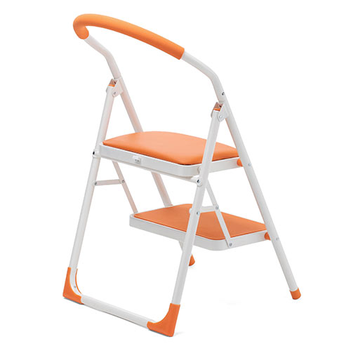 踏み台（折りたたみ・トラック荷台昇降・トラック昇降設備・ステップ・ステップスツール・クッション付・椅子・2段・滑り止め・オレンジ） SNCH002D