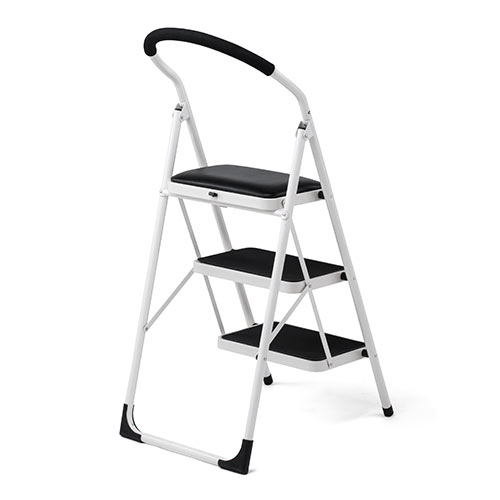 踏み台（折りたたみ・トラック荷台昇降・トラック昇降設備・ステップ・ステップスツール・ステップラダー・クッション付・椅子・3段・滑り止め・ブラック） SNCH003BK