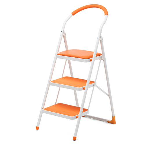 踏み台（折りたたみ・トラック荷台昇降・トラック昇降設備・ステップ・ステップスツール・ステップラダー・クッション付・椅子・3段・滑り止め・オレンジ） SNCH003D